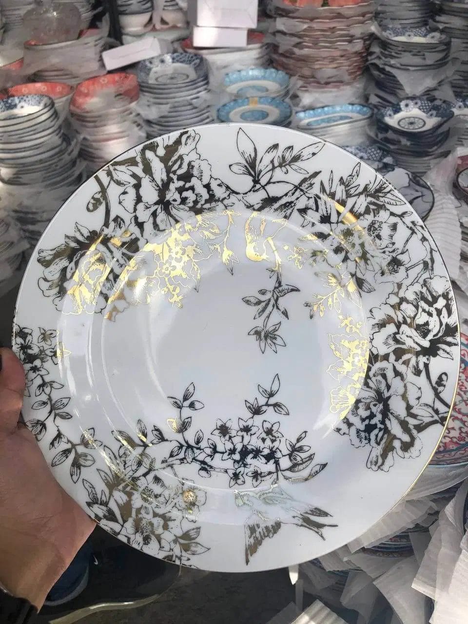 Ceramic Plates Gold Plated Ceramic Flower Plate 10 inches plate