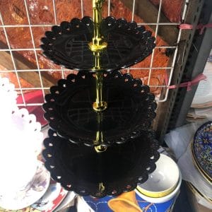3-Tier Cupcake Stand Dessert Ceramic Plates centerpiece black tiered tray