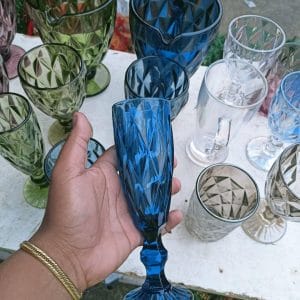 Glass Blue Flute Wine Goblets drinking glass