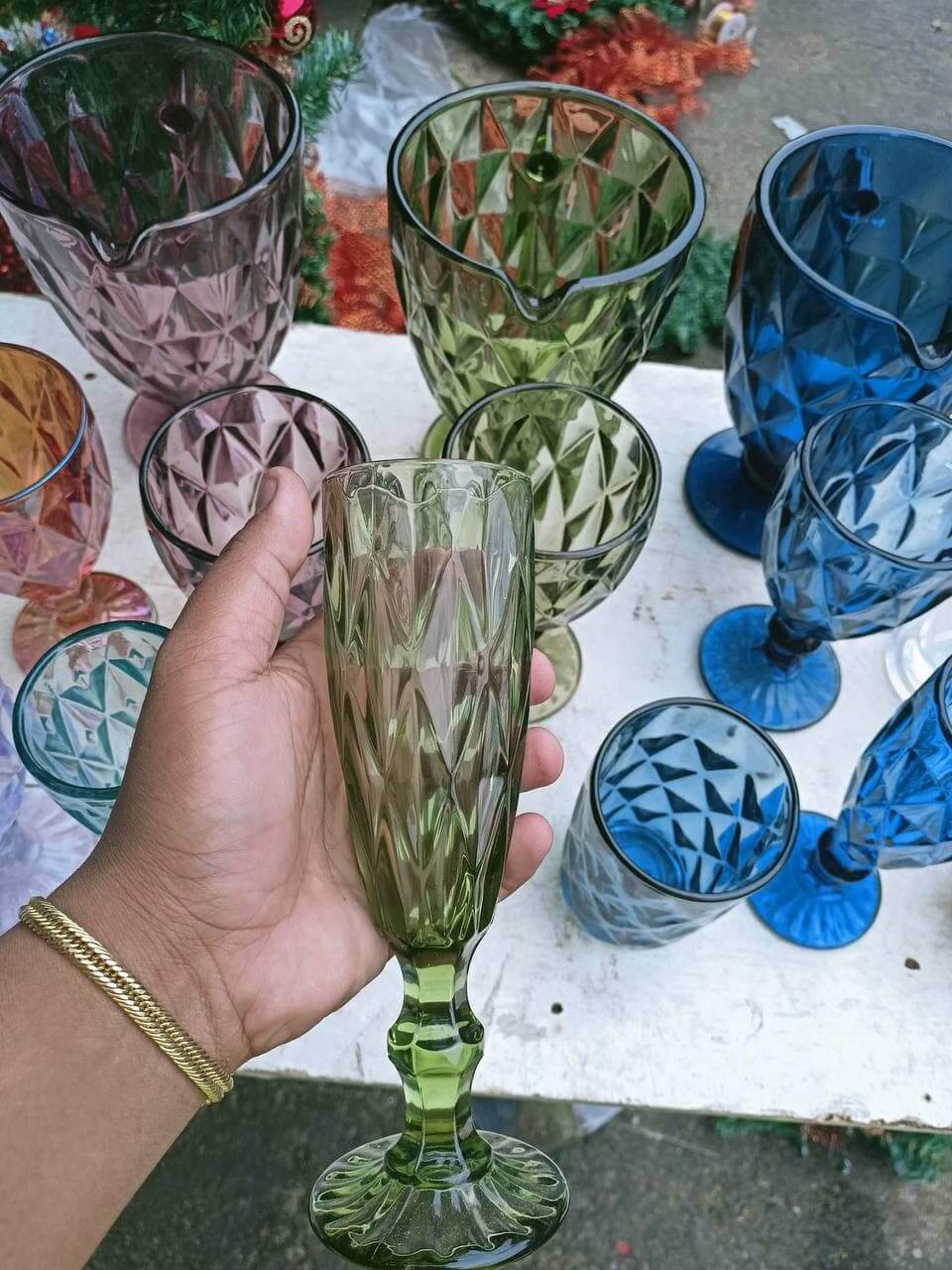 Glass Green Flute Wine Goblets drinking glass