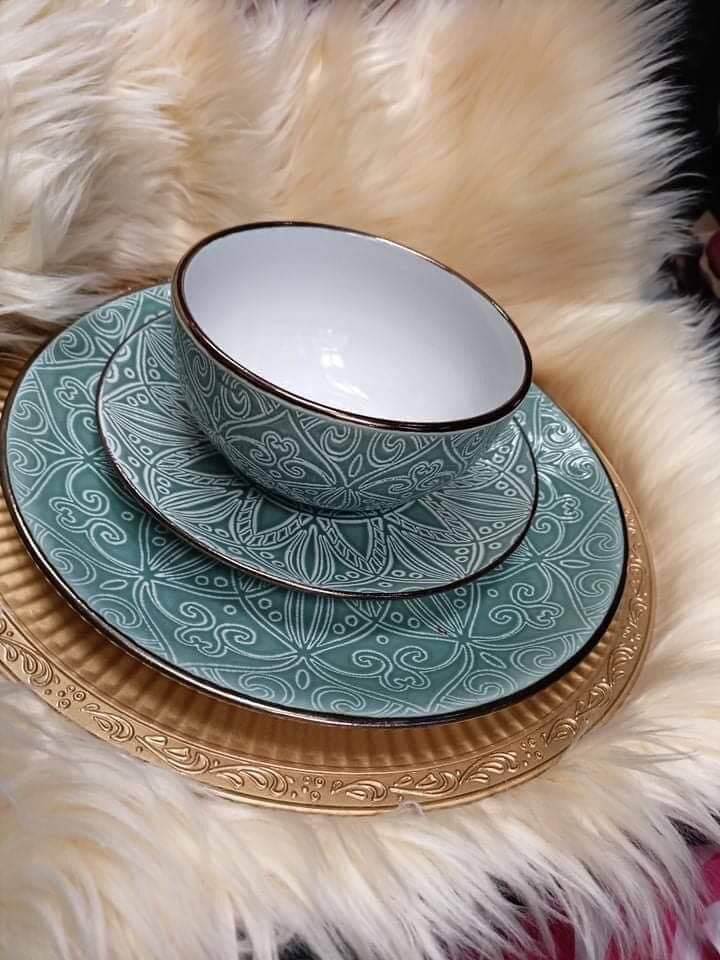 Dinnerware Green Stoneware Ceramic Set ceramic plate