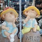 Decorative Mushroom Kids on Top Of Welcome Stone Figurine Display