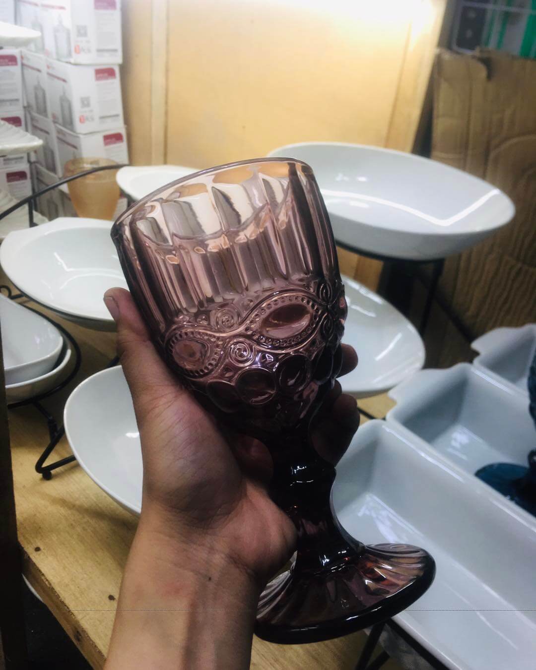 Glass Plum Ribbon Goblet colored goblets