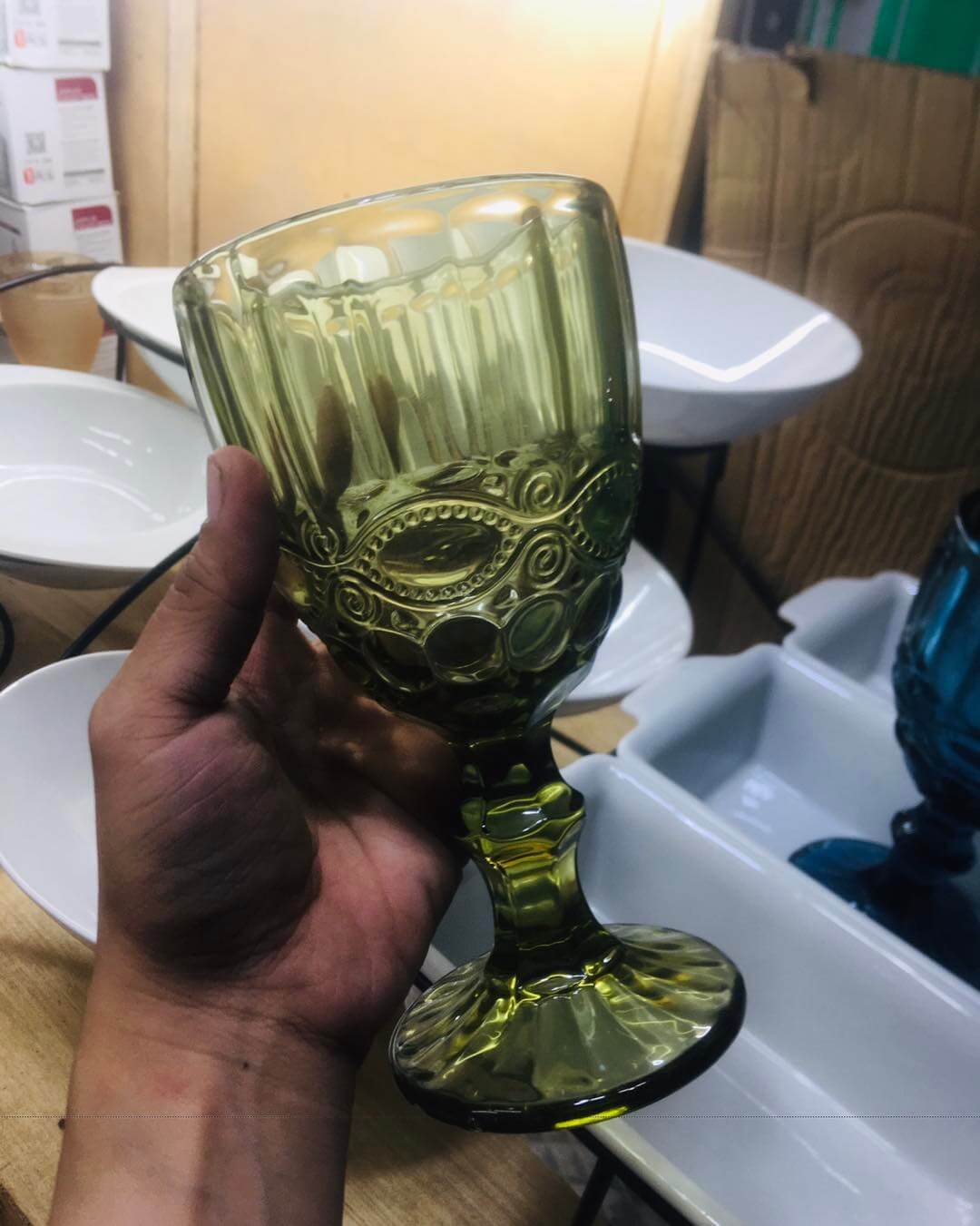 Glass Green Ribbon Goblet colored goblets