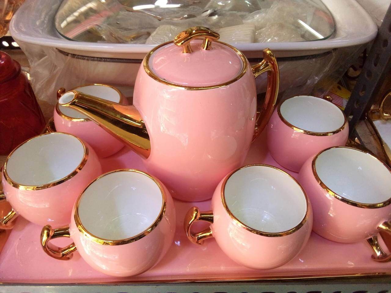 Cups and Saucers Pink Teacup Set ceramic teacup