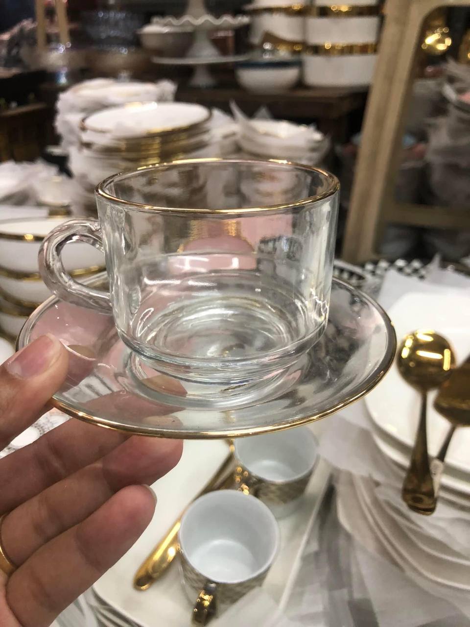Cups and Saucers Gold Rim Coffee Cup clear cup and saucer